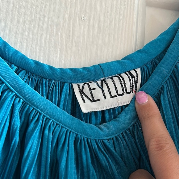 KEYLOUN Blue Pleated Vintage 1970s Maxi House Dress One Size Fits All Retro - Picture 3 of 8